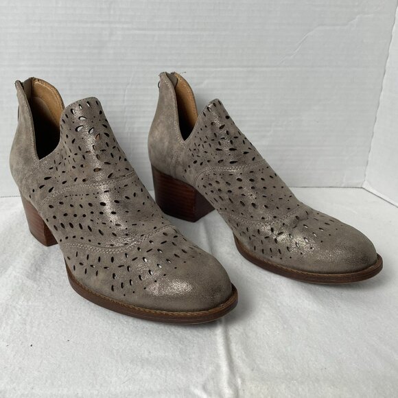Sofft Shoes - Sofft Wyoming Bootie Laser Cut Design Silver Pewter Metallic Leather